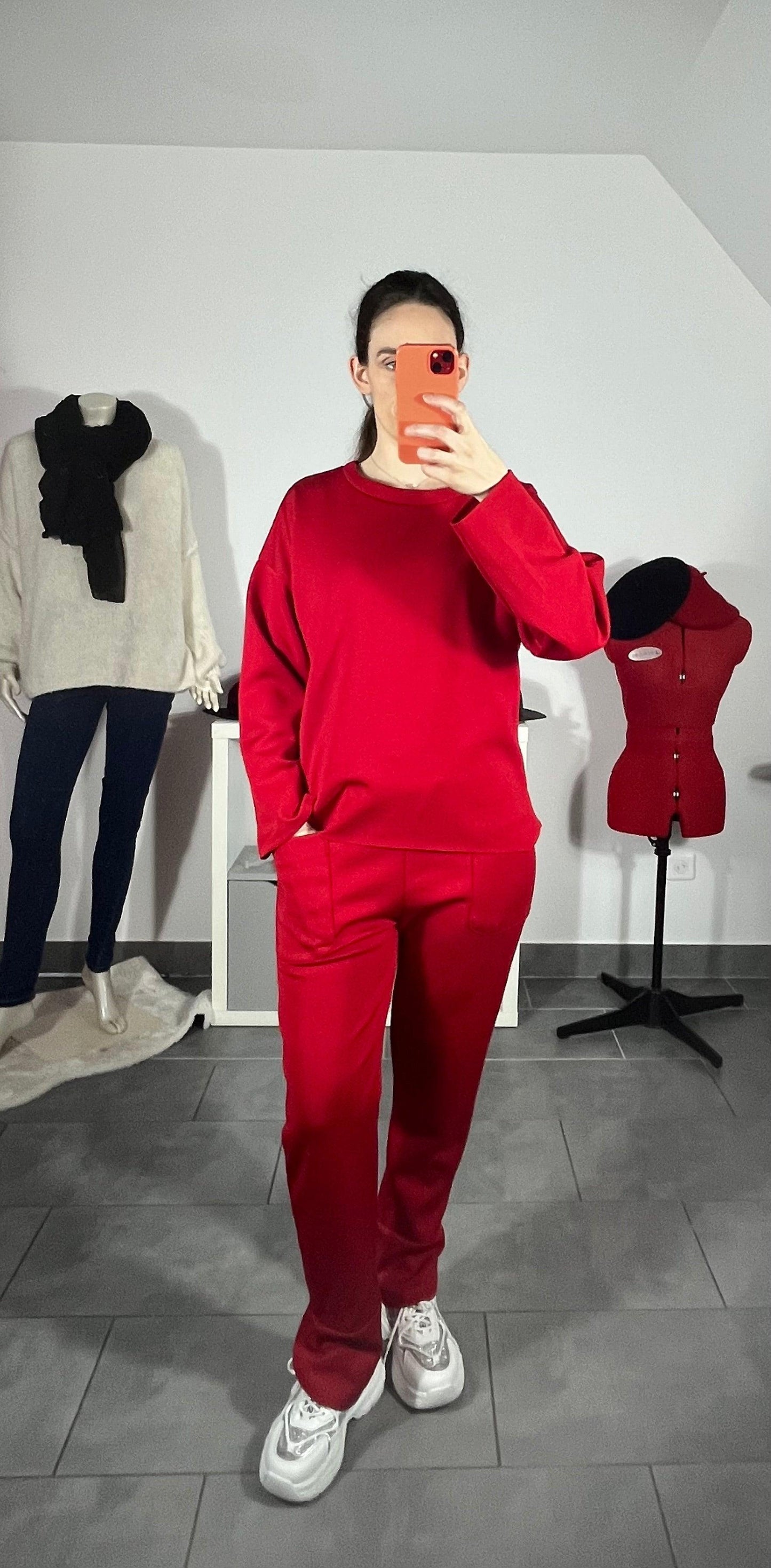 Ensemble haut oversize et pantalon décontracté rouge - LNC