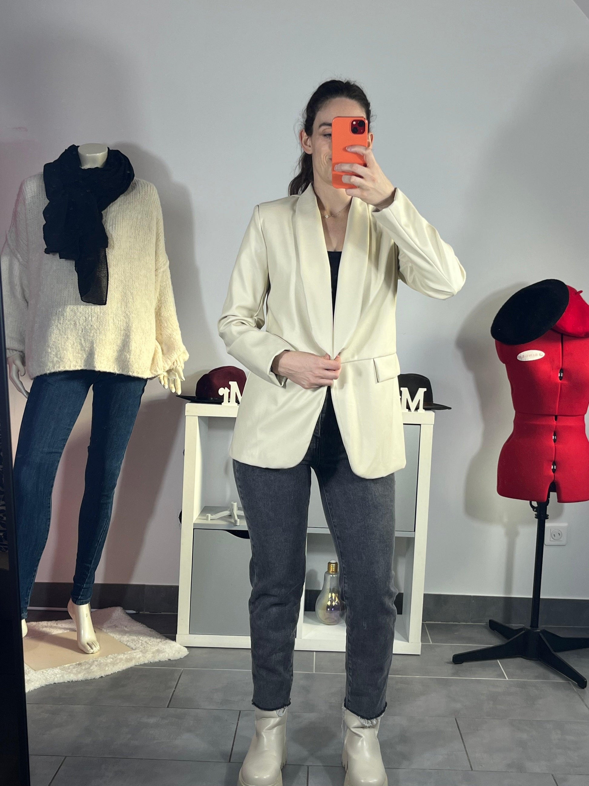 Veste Blazer en simili cuir beige - LNC