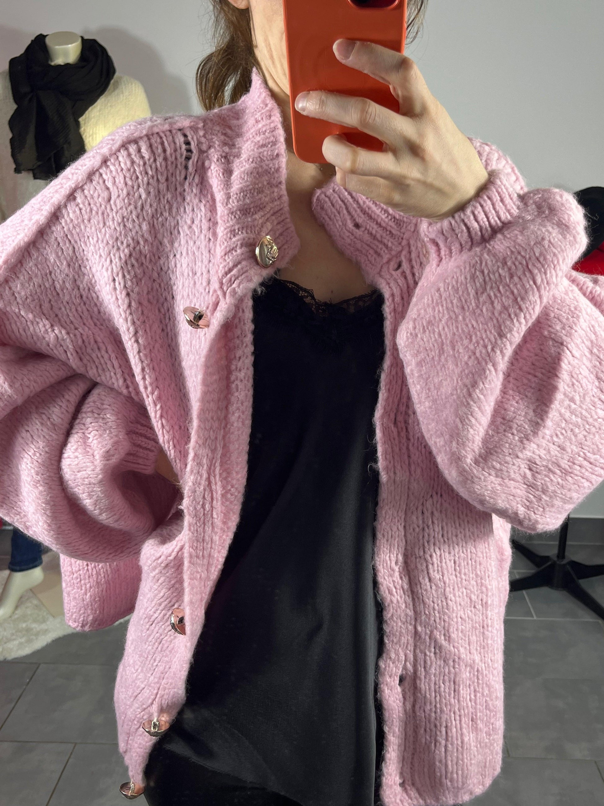 Cardigan fluffy oversize rose - LNC